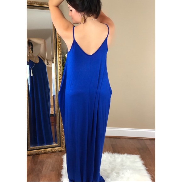 Blue Maxi Harem Dress with Pockets - Picture 2 of 2